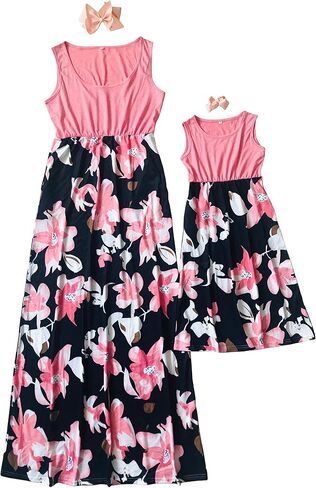 Mommy and Me Boho Floral Family Matching Maxi Dress with Pocket for Mother's Day… in Kuwait