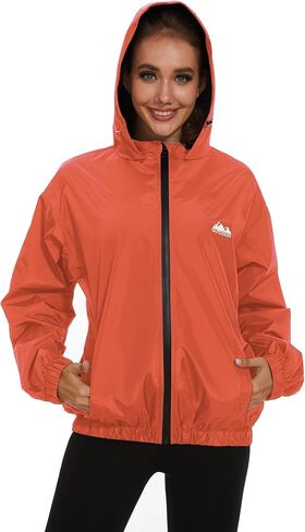 OSTOO Women's Running Cycling Lightweight Rain Jacket Waterproof with Hood Hiking Wind Breakers Pullover in Kuwait