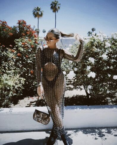 Women Sexy Pearl See Through Long Sleeve Crop Tops Mesh Sheer Rhinestone Blouse Shirts Party Clubwear in Kuwait