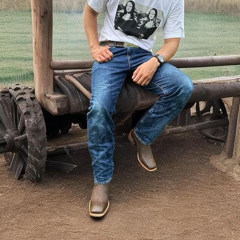 J's.o.l.e Cowboy Boots for Men Wide Square Toe Mid Calf Rodeo Country Western Boots in Saudi Arabia
