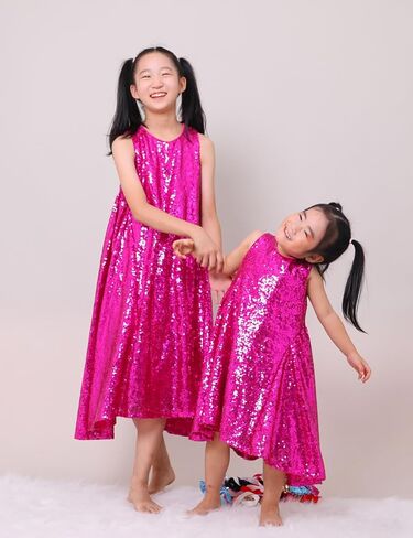 Flower Girl Dresses Sequin A-line Birthday Party Flutter Prom Princess Dresses Sleeveless with Cute Headband in Kuwait