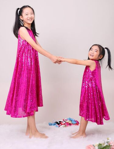 Flower Girl Dresses Sequin A-line Birthday Party Flutter Prom Princess Dresses Sleeveless with Cute Headband in Kuwait
