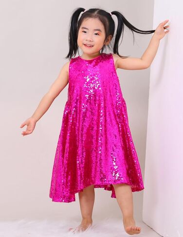 Flower Girl Dresses Sequin A-line Birthday Party Flutter Prom Princess Dresses Sleeveless with Cute Headband in Kuwait