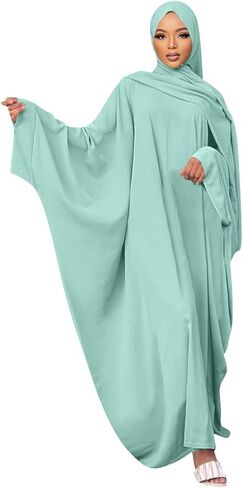 IDOPIP Abayas for Women Muslim Dress with Hijab, One-Piece Long Sleeve Islamic Prayer Dress with Khimar Jilbab Kaftan Clothes in Saudi Arabia