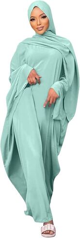 IDOPIP Abayas for Women Muslim Dress with Hijab, One-Piece Long Sleeve Islamic Prayer Dress with Khimar Jilbab Kaftan Clothes in Saudi Arabia