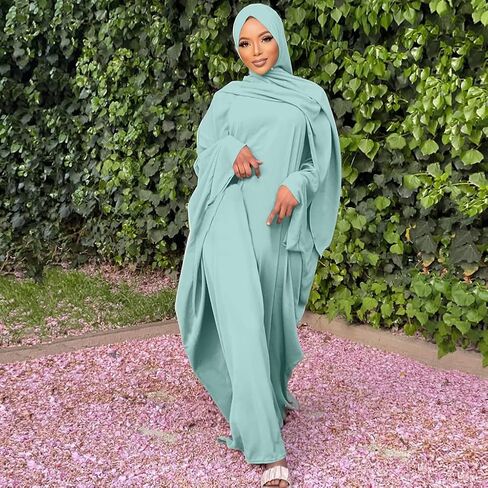 IDOPIP Abayas for Women Muslim Dress with Hijab, One-Piece Long Sleeve Islamic Prayer Dress with Khimar Jilbab Kaftan Clothes in Saudi Arabia