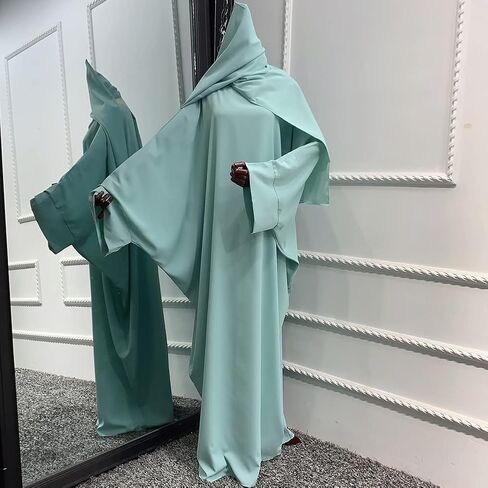 عبايات IDOPIP للنساء فستان إسلامي مع حجاب، فستان صلاة إسلامي قطعة واحدة بأكمام طويلة مع ملابس خيمار جلباب قفطان in Kuwait