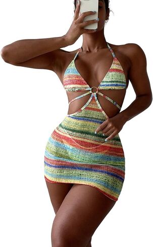WDIRARA Women's 2 Piece Tie Dye Bikini Swimsuit Ring Monokini with Bikini Bottom in Saudi Arabia