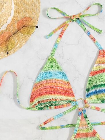 WDIRARA Women's 2 Piece Tie Dye Bikini Swimsuit Ring Monokini with Bikini Bottom in Saudi Arabia