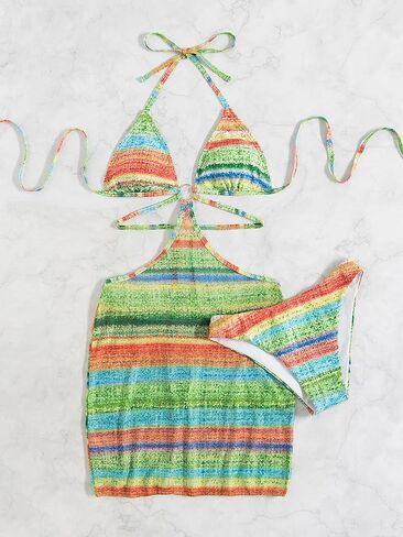 WDIRARA Women's 2 Piece Tie Dye Bikini Swimsuit Ring Monokini with Bikini Bottom in Saudi Arabia