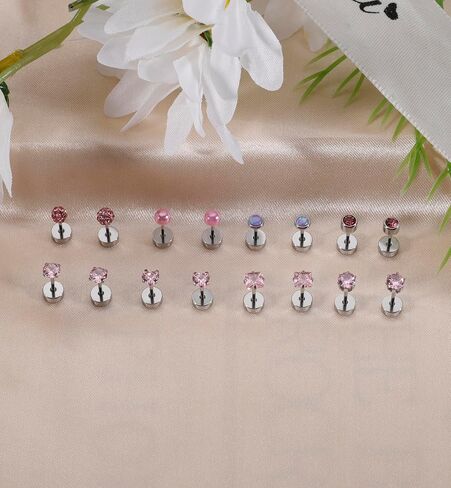 Staligue 8 Pairs Titanium Surgical Steel Earrings for Women Men Hypoallergenic Flat Back Stud Earrings for Sensitive Ears 20 Gauge Surgical Steel Cartilage Earring Opal CZ Pearl Small Nap Sleeper Earrings in Kuwait