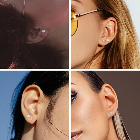 Staligue 8 Pairs Titanium Surgical Steel Earrings for Women Men Hypoallergenic Flat Back Stud Earrings for Sensitive Ears 20 Gauge Surgical Steel Cartilage Earring Opal CZ Pearl Small Nap Sleeper Earrings in Kuwait