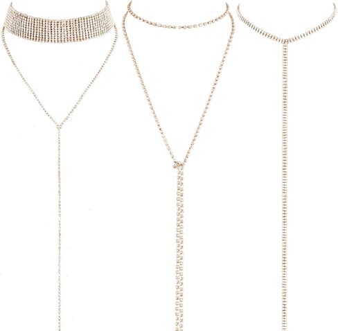 3 Pieces Layered Necklace Rhinestone Choker Layered Choker Necklace Double Crystal Fashion Multilayered Long Choker Necklaces Rhinestone Jewelry Necklace Chains for Women and Girls in Saudi Arabia