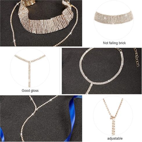 3 Pieces Layered Necklace Rhinestone Choker Layered Choker Necklace Double Crystal Fashion Multilayered Long Choker Necklaces Rhinestone Jewelry Necklace Chains for Women and Girls in Saudi Arabia