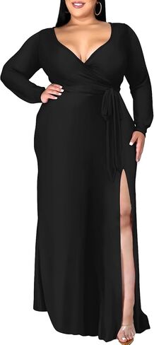 فستان FANDEE نسائي كاجوال مقاس كبير مزين بالزهور وأكمام طويلة ورقبة على شكل V مع جيوب 2023 فساتين حفلات الزفاف ومهرجانات يومية أسود 4XL in Kuwait