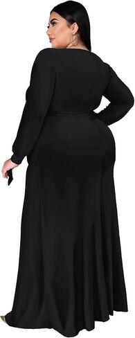 فستان FANDEE نسائي كاجوال مقاس كبير مزين بالزهور وأكمام طويلة ورقبة على شكل V مع جيوب 2023 فساتين حفلات الزفاف ومهرجانات يومية أسود 4XL in Kuwait