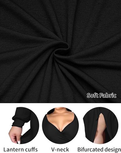 فستان FANDEE نسائي كاجوال مقاس كبير مزين بالزهور وأكمام طويلة ورقبة على شكل V مع جيوب 2023 فساتين حفلات الزفاف ومهرجانات يومية أسود 4XL in Kuwait