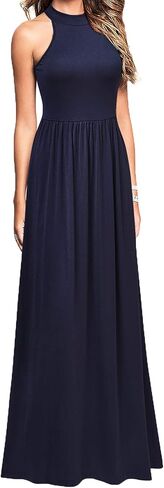 فستان WOOSEA نسائي برقبة عالية بدون أكمام وفضفاض طويل ماكسي كاجوال in Kuwait