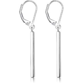 Milacolato S925 Sterling Silver Bar Dangle Earrings 18K White Gold Plated Women's Drop Dangle Earrings Hypoallergenic Leverback or Fish Hook Vertical Bar Drop Earrings for Women Teen Girls