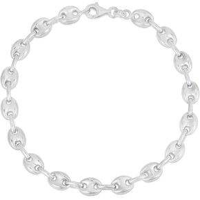 Savlano 925 Sterling Silver Hollow Puffed Anchor Mariner Link Chain Bracelet for Women & Girls Comes with Gift Box- Made in Italy