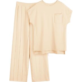 طقم صالة نسائي مكون من قطعتين من Kenaque، أطقم سترات مريحة، سترة متماسكة، بنطال بأرجل واسعة، ملابس عصرية، مجموعة ملابس للاستلقاء in Kuwait