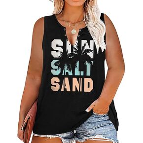 Plus Size Sun Salt Sand Coconut Tree Tank Tops Women Sleeveless Beach Praty T-Shirt Summer Hawaiian Holiday Tank Tops