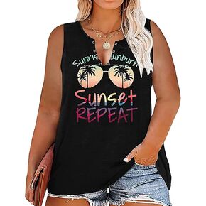 Plus Size Sun Salt Sand Coconut Tree Tank Tops Women Sleeveless Beach Praty T-Shirt Summer Hawaiian Holiday Tank Tops