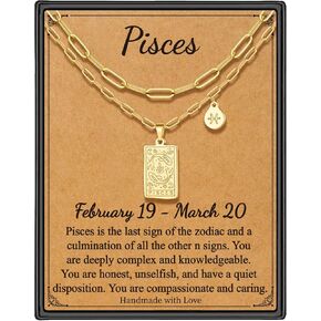 STORUP Zodiac Layered Necklaces for Women, Retro 12 Constellation Pendant Necklace for Women Girls, Tarot Card Necklace Jewelry Mothers Day Birthday Gift for Her