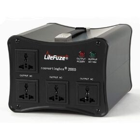 LiteFuze 2000W محول الجهد الكهربائي خطوة لأعلى / لأسفل محول الطاقة التلقائي - 110/120 فولت إلى 220/240 فولت - عالي التحمل - حماية قواطع الدائرة - تقنية صندوق التحويل - أسود in Kuwait