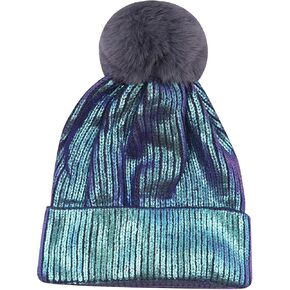 Caviotess Women Girls Metallic Winter Hat Soft Warm Knitted Beanie Pom Pom Skull Cap