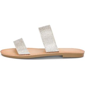 Chariot & Co - Zippy - Womens Double Strap Open Toe Casual Crystal Rhinestone Flat Sandals
