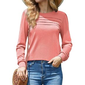 قمصان Dulayoo بأكمام طويلة للنساء فضفاضة تناسب 2023 ملابس غير رسمية بأكمام منتفخة وبلوزات تونيك عصرية للخريف مع فتحات جانبية in Kuwait