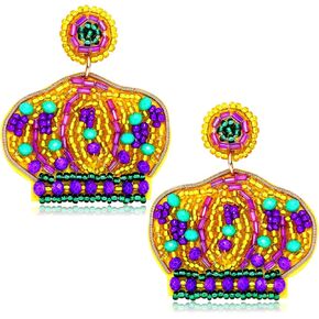 Mardi Gras Earrings Beaded Mask Letter MARDI GRAS Dangle Earrings for Women Girls Crown Carnival Drop Earrings Holiday Jewelry Gifts in Saudi Arabia
