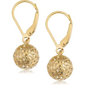 KoolJewelry Real 14k Yellow Gold White Gold or Rose Gold Filigree Ball Earrings Minimalist Jewelry for Women