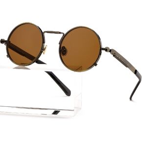 AIEYEZO Round Steampunk Sunglasses Circle Lennon Glasses Gothic Metal Frame 100% UV Blocking Lens