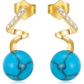 14K الصلبة الذهب الفيروز أقراط للنساء 14K الذهب الحقيقي الفيروز الطبيعي استرخى إسقاط أقراط للنساء 6 مللي متر أقراط الفيروز المستديرة in Kuwait