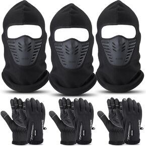 6 Pcs Winter Balaclava Face Mask with Ski Gloves Full Face Mask Warm Fleece Balaclava Touch Screen Gloves for Men Women in Saudi Arabia