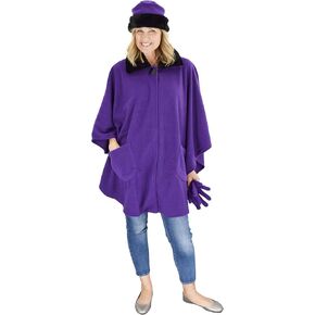 Le Moda Women's Sherpa Trim Polar Fleece Wrap with Matching Gloves and Hat | Winter Collection | One Size Fits All in Kuwait