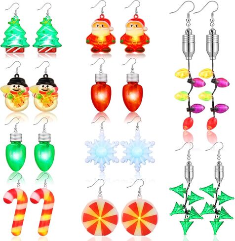 Equsion 10 Pairs Christmas Light up Earrings Christmas Light up LED Earrings Christmas Flashing Earrings Set for Women Girls Party Cosplay Costume in Saudi Arabia