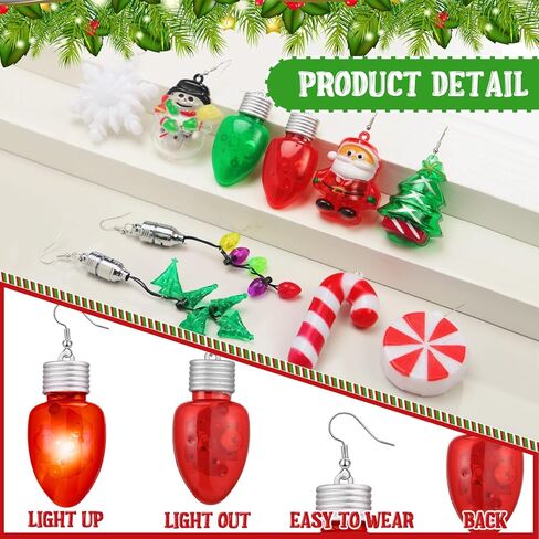 Equsion 10 Pairs Christmas Light up Earrings Christmas Light up LED Earrings Christmas Flashing Earrings Set for Women Girls Party Cosplay Costume in Saudi Arabia