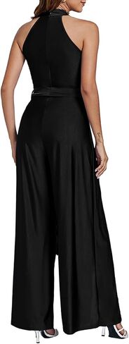 Vrtige Women's Halter Neck Sleeveless Belted High Waist Split Wide Leg Long Pants Jumpsuits Romper in Saudi Arabia