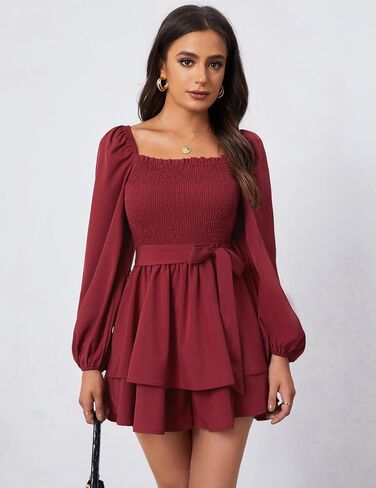 Zexxxy المرأة السروال القصير كم طويل Smocked المتدرج كشكش حللا قصيرة عطلة لطيف ملابس صغيرة S-XXL in Kuwait