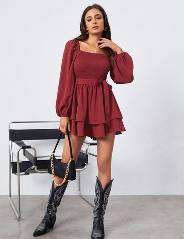 Zexxxy المرأة السروال القصير كم طويل Smocked المتدرج كشكش حللا قصيرة عطلة لطيف ملابس صغيرة S-XXL in Kuwait