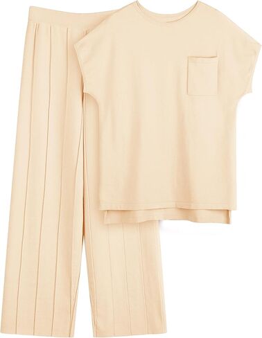 طقم صالة نسائي مكون من قطعتين من Kenaque، أطقم سترات مريحة، سترة متماسكة، بنطال بأرجل واسعة، ملابس عصرية، مجموعة ملابس للاستلقاء in Kuwait