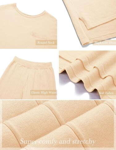 طقم صالة نسائي مكون من قطعتين من Kenaque، أطقم سترات مريحة، سترة متماسكة، بنطال بأرجل واسعة، ملابس عصرية، مجموعة ملابس للاستلقاء in Kuwait