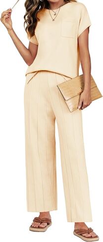 طقم صالة نسائي مكون من قطعتين من Kenaque، أطقم سترات مريحة، سترة متماسكة، بنطال بأرجل واسعة، ملابس عصرية، مجموعة ملابس للاستلقاء in Kuwait