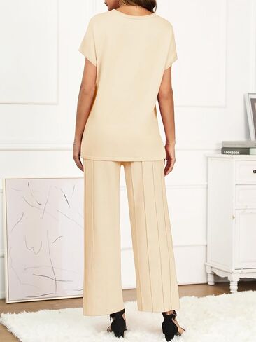 طقم صالة نسائي مكون من قطعتين من Kenaque، أطقم سترات مريحة، سترة متماسكة، بنطال بأرجل واسعة، ملابس عصرية، مجموعة ملابس للاستلقاء in Kuwait