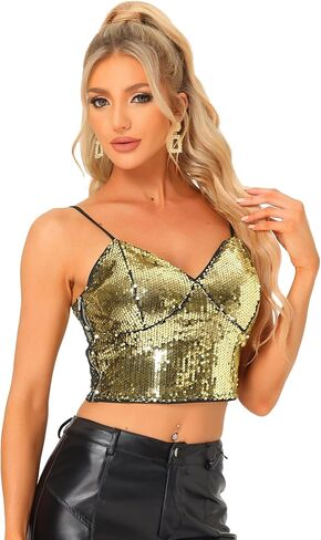 بلوزة Allegra K Sequin Cami للسيدات في عيد الهالوين بحزام سباغيتي وحفلات النادي in Kuwait