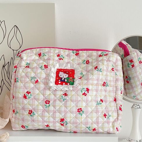 QUORAZIA Kawaii Kitty Makeup Bag,Cute Kitty Cat Cosmetic Bag Travel Toiletry Bag,Kitty Travel Portable Makeup Bag for Girls and Women (Red) in Saudi Arabia