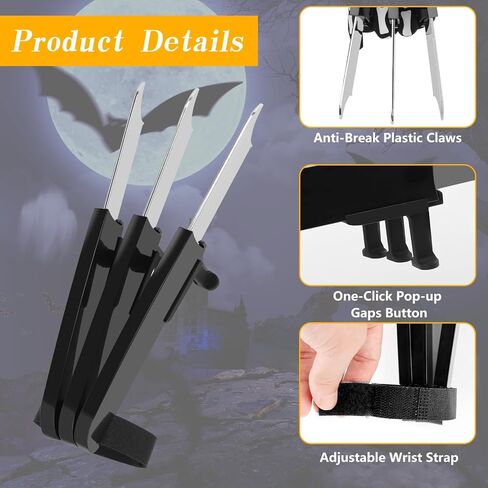 مخالب الذئب البلاستيكية المنبثقة بنقرة واحدة مع حزام معصم قابل للتعديل باللون الاسود من قطعتين، اسود، 10.8 × 4.5 × 1.77 انش in Kuwait